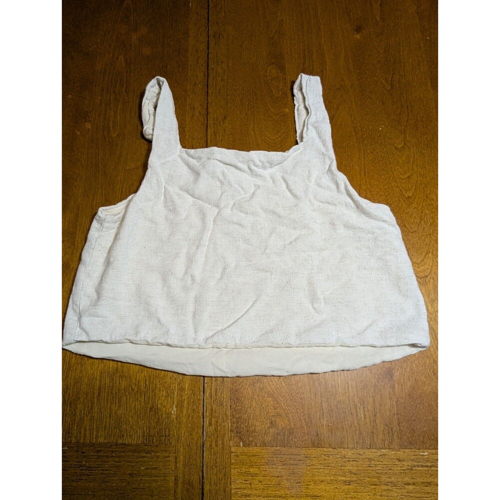 Petal + Pup Crop Tank Top Size XS Cream Textured Square Neck Linen Blend Lined - Picture 5 of 8